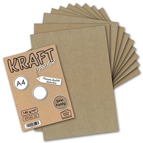 200x Vintage Kraftpapier DIN A4 140gr - 2-farbig natur-braunes/graues Recycling-Papier, ökologischer Brief-Bogen Brief-Papier von FarbenFroh by GUSTAV NEUSER