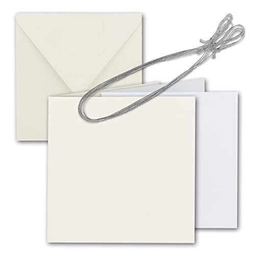 25x Quadratisches Faltkarten Set 15 x 15 cm - mit Briefumschlägen & Einlegeblättern & Schmuckband - Natur-Weiß - für Einladungskarten, Hochzeit, Weihnachten - von GUSTAV NEUSER von NEUSER PAPIER