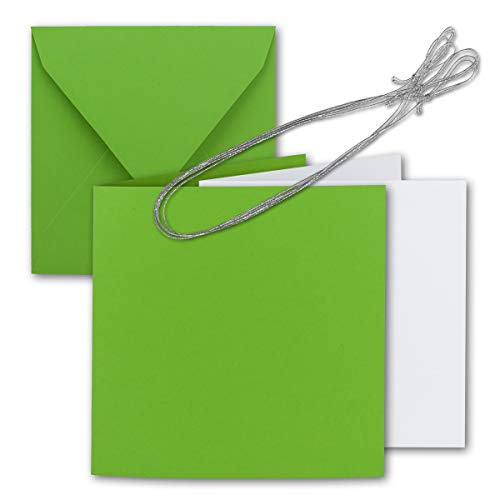25x Quadratisches Faltkarten Set 15 x 15 cm - mit Briefumschlägen & Einlegeblättern & Schmuckband - Hell-Grün - für Einladungskarten, Hochzeit, Weihnachten - von GUSTAV NEUSER von NEUSER PAPIER