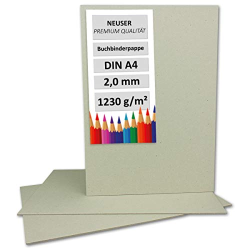 30 Stück Buchbinderpappe DIN A4 - Stärke 2,0 mm (0,20 cm) - Grammatur: 1230 g/m² - Format: 29,7 x 21 cm - Farbe: Grau-Braun von NEUSER PAPIER