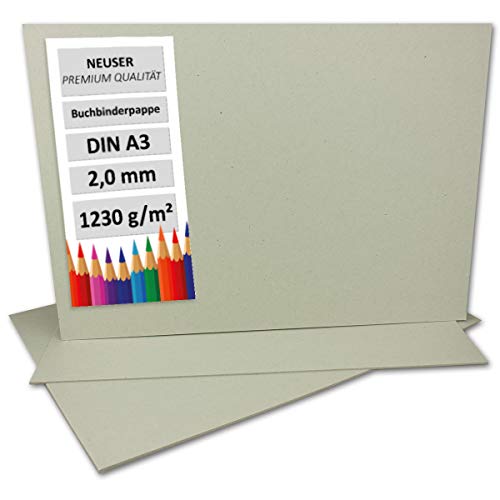 40 Stück Buchbinderpappe DIN A3 - Stärke 2,0 mm (0,20 cm) - Grammatur: 1230 g/m² - Format: 29,7 x 42 cm - Farbe: Grau-Braun von NEUSER PAPIER