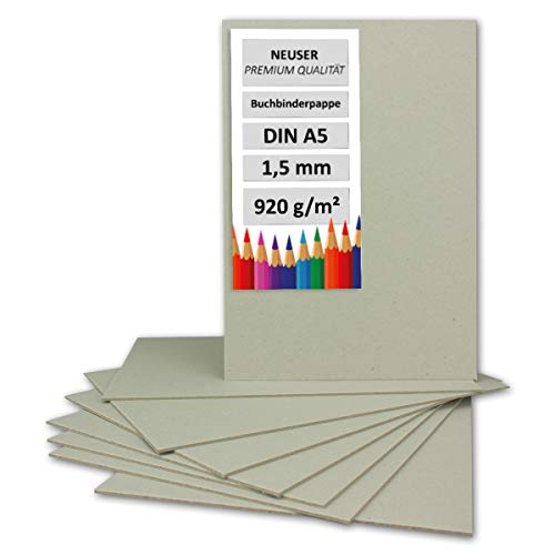40 Stück Buchbinderpappe DIN A5 - Stärke 1,5 mm (0,15 cm) - Grammatur: 920 g/m² - Format: 21 x 14,8 cm - Farbe: Grau-Braun von NEUSER PAPIER