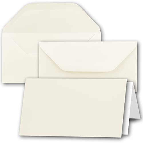 50x creme-farbenes DIN Lang Falt-Karten-Set mit Leinen-Prägung - 10 x 21 cm - mit Brief-Umschlägen & Einlege-Blätter - Komplettpaket inklusive hochwertiger Box - von GUSTAV NEUSER von NEUSER PAPIER