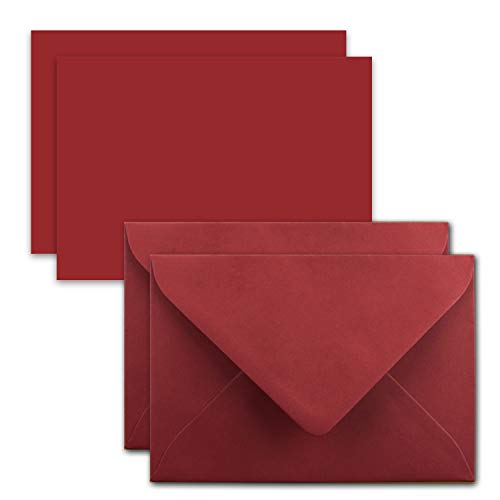 50x Karte mit Umschlag Set aus Einzel-Karten DIN A7-10,5x7,3 cm - Dunkelrot mit Brief-Umschlägen C7 Nassklebung ideale Geschenkanhänger von FarbenFroh by GUSTAV NEUSER