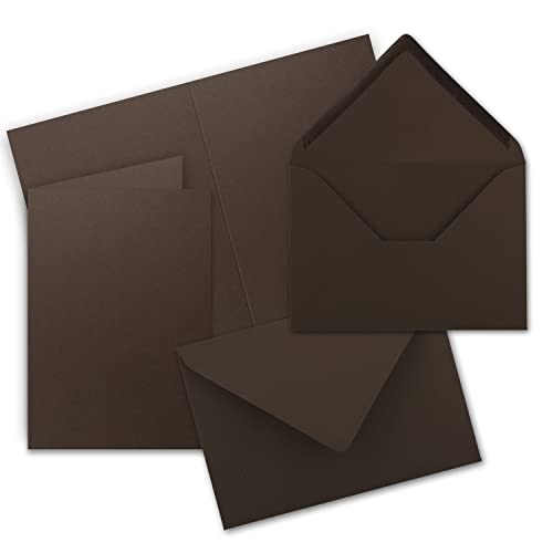 Faltkarten Set mit Brief-Umschlägen DIN A6 / C6 in Dunkelbraun - 50 Sets - 14,8 x 10,5 cm - Premium Qualität - Serie FarbenFroh von Neuser