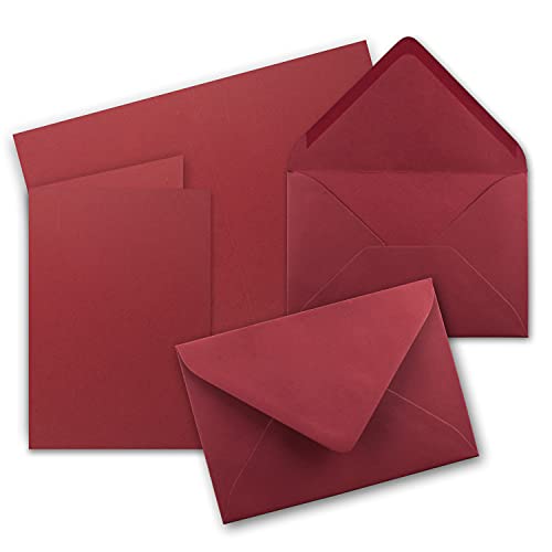 Faltkarten Set mit Brief-Umschlägen DIN A6 / C6 in Dunkelrot/Weinrot - 150 Sets - 14,8 x 10,5 cm - Premium Qualität - Serie FarbenFroh von Neuser