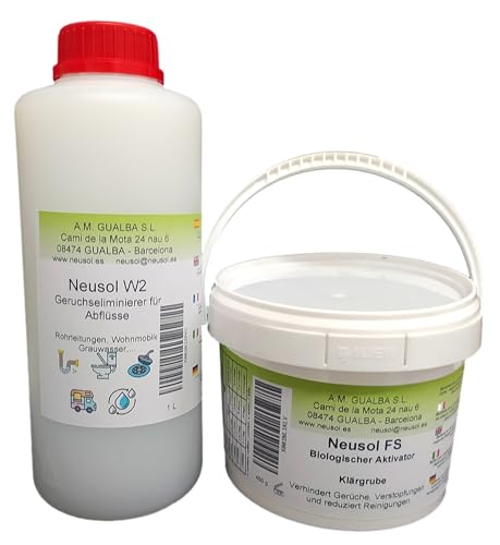 Neusol FS W2 Pack Biologischer Aktivator Klärgrubenbehandlung Bakterien und Enzyme. Geruchsbeseitiger Abflussrohre Schwarz- und Grauwasser (Pack, 1500, gr) von Neusol