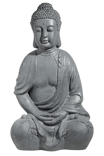 Neustein XXL Großer Buddha 50 cm Steinoptik Garten Deko Figur Skulptur Feng Shui sitzend Steinfigur-Optik (dunkelgrau) von Neustein