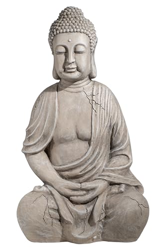 Neustein XXL Großer Buddha 50 cm Steinoptik Garten Deko Figur Skulptur Feng Shui sitzend Steinfigur-Optik (hellgrau) von Neustein