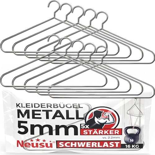 Neusu Stabile Garderobe Kleiderbügel Metall 45 cm - Schwerlastes 5mm Dickes Metall - Extra Starke Garderobenbügel in Hotel-Qualität - (10 Stück) von Neusu