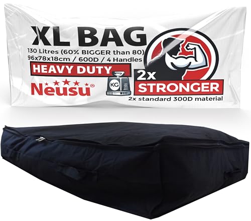 Neusu XL Unterbett-Aufbewahrungstasche – 130L Hochwertige Tasche aus 600D-Polyester mit Doppelreißverschluss, 96x78x18cm – Ideal für Bettdecken, Bettwäsche und Mehr - Schwarz von Neusu