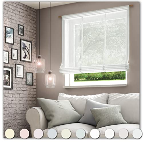 Neutex for you! Libre ECO Raffrollo mit Stangendurchzug, Vorhang, Gardine, Halbtransparent, 140 x 80 cm (H/B), 481994, Made in Europe, Oeko-Tex Standard 100, wollweiß von Neutex for you!