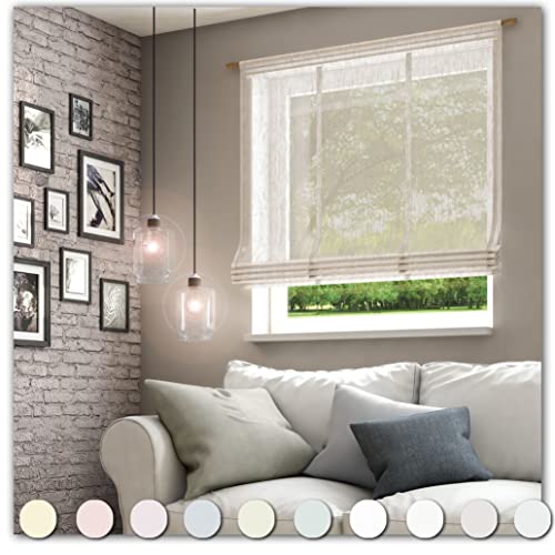 Neutex for you! Libre ECO Raffrollo mit Stangendurchzug, Vorhang, Gardine, Halbtransparent, 140 x 80 cm (H/B), 482014, Made in Europe, Oeko-Tex Standard 100, Leder von Neutex for you!
