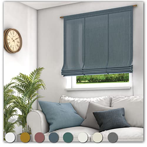 Neutex for you! MARA ECO Raffrollo mit Stangendurchzug, Vorhang, Gardine, Blickdicht, 140 x 60 cm (H/B), 485763, Made in Germany, Oeko-Tex Standard 100, Jeansblau von Neutex for you!