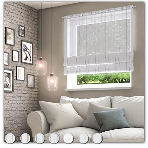 Neutex for you! Pascal Clip-Rollo mit Stangendurchzug, Vorhang, Gardine, Halbtransparent, 150 x 49 cm (H/B), 484339, Made in Germany, Oeko-Tex Standard 100, wollweiß-grau von Neutex for you!