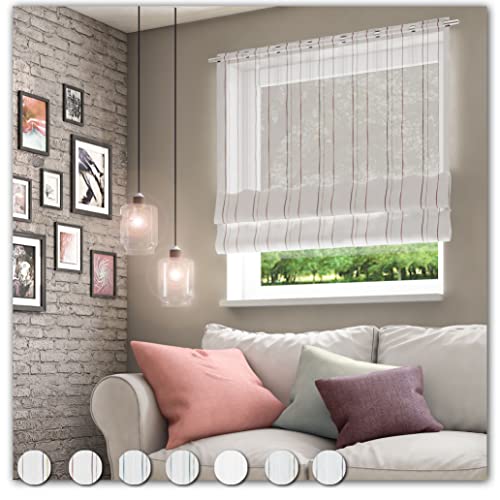 Neutex for you! Pascal Clip-Rollo mit Stangendurchzug, Vorhang, Gardine, Halbtransparent, 150 x 99 cm (H/B), 484490, Made in Germany, Oeko-Tex Standard 100, wollweiß-rot von Neutex for you!