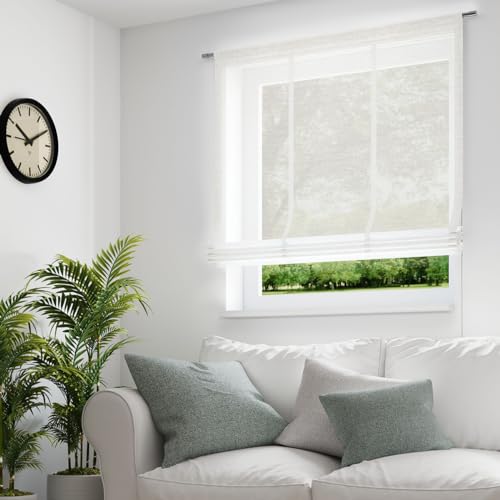Raffrollo Stoffrollo Leinenstruktur Uni Creme inkl. Technik 120x140cm von Neutex