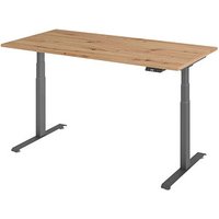 Base Lite elektrisch höhenverstellbarer Schreibtisch asteiche rechteckig, T-Fuß-Gestell grau 160,0 x 80,0 cm von Neutral