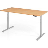 Base Lite elektrisch höhenverstellbarer Schreibtisch buche rechteckig, T-Fuß-Gestell silber 180,0 x 80,0 cm von Neutral