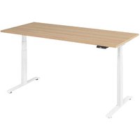 Base Lite elektrisch höhenverstellbarer Schreibtisch eiche rechteckig, T-Fuß-Gestell weiß 180,0 x 80,0 cm von Neutral