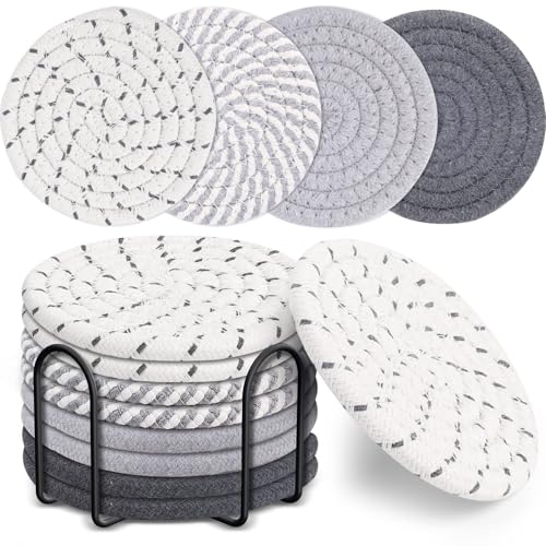 Neuytiky 8 Stück Glasuntersetzer Rund für Gläser,Tassenuntersetzer mit Halter,Runde Untersetzer aus Baumwolle,rutschfest Tischuntersetzer,für Esstisch,Bar,Küche,Büro,Café von Neuytiky