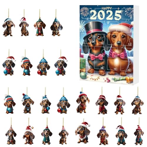 NevPuose Adventskalender für Weihnachten, Weihnachtskalender mit 24 Hundeanhängern, entzückende Heimdekoration für Dezember-Partys, Kamin, Kinder, , Eingang von NevPuose