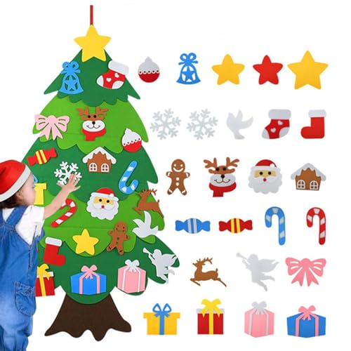 NevPuose Filz Weihnachtsbaum, Handgefertigte Weihnachtsdekoration Für Tür Und Wand, Abnehmbarer Schmuck Bastelaktivitäten Für Kinderzimmer Wand Mädchen Partyspiel von NevPuose