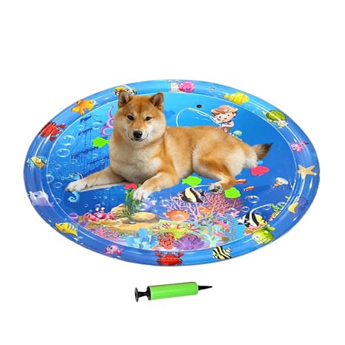 NevPuose Haustier Kühlmatte | Kratzfeste Katzenkühlmatte Wassermatte 100x100 cm | Aufblasbare Haustier Eisunterlage Mit Pumpe Interaktives Sinnes Spielzeug Für Zuhause Wohnung Balkon Garten Terrasse von NevPuose