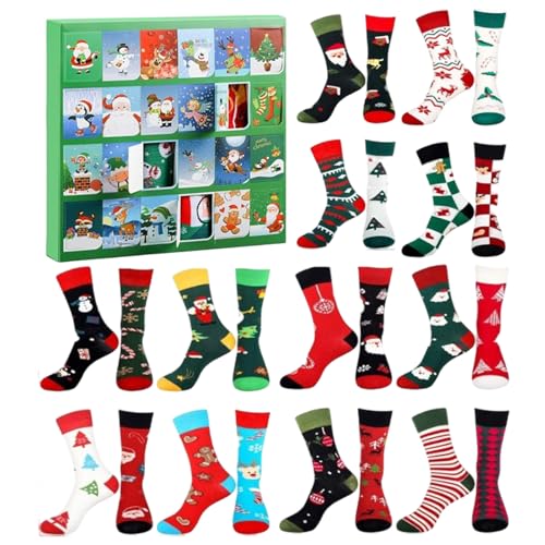 NevPuose Weihnachtskalender Socken Adventskalender | 24 Tage Countdown Bis Weihnachten | Winterliche Unisex-Socken 12 Paar Für Damen Herren | Festliche Geschenkideen Für Indoor-Partydekoration von NevPuose