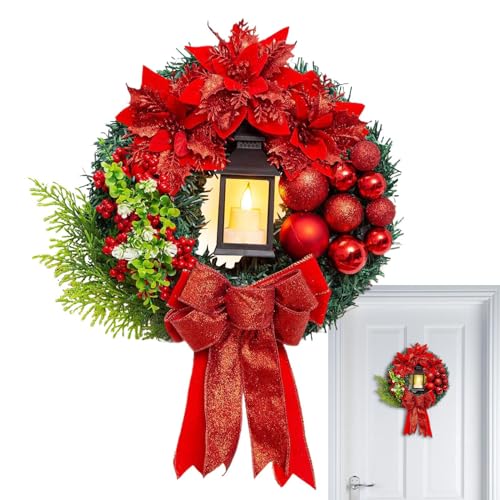 NevPuose Weihnachtskränze Für Die Haustür Beleuchtet 40 cm - Innenbereich Mit Schleife | Kunstschmuck Für Winterdekoration Innenbereich Terassenschrank Kamin Außenanwendung von NevPuose