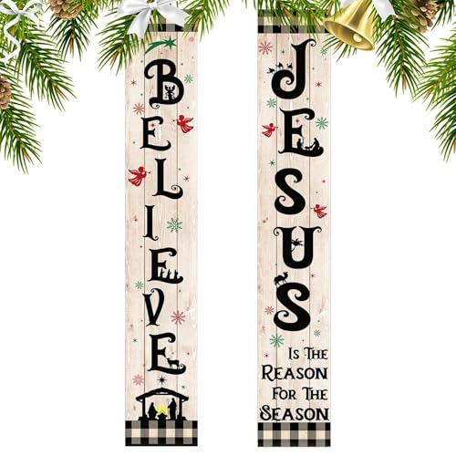 NevPuose Weihnachtskrippe Garagentor Banner | 2 Stücke Weihnachtsbanner für Draußen | Wetterfeste Leichte Dekoration für Innen Außen Haus Eingangsbereich Tür Garten Weihnachtszeit von NevPuose