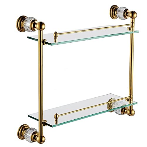 NevStp Badezimmer Doppelregal Kristall Messing Glas Dusche Caddy Regal Organizer Rack Wandmontage Kosmetik Shampoo Lagerung Rack Handtuch Regal Multifunktionale Küche Gewürzflaschen Halten Lagerung von NevStp