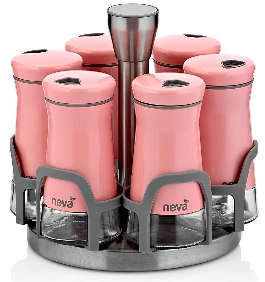 Neva Gewürzbehälter Neva Sweet Gewürzdosen Set 7 Teilig Hochwertig Pink, Edelstahl / Glas / Kunststoff, (7-tlg) von Neva