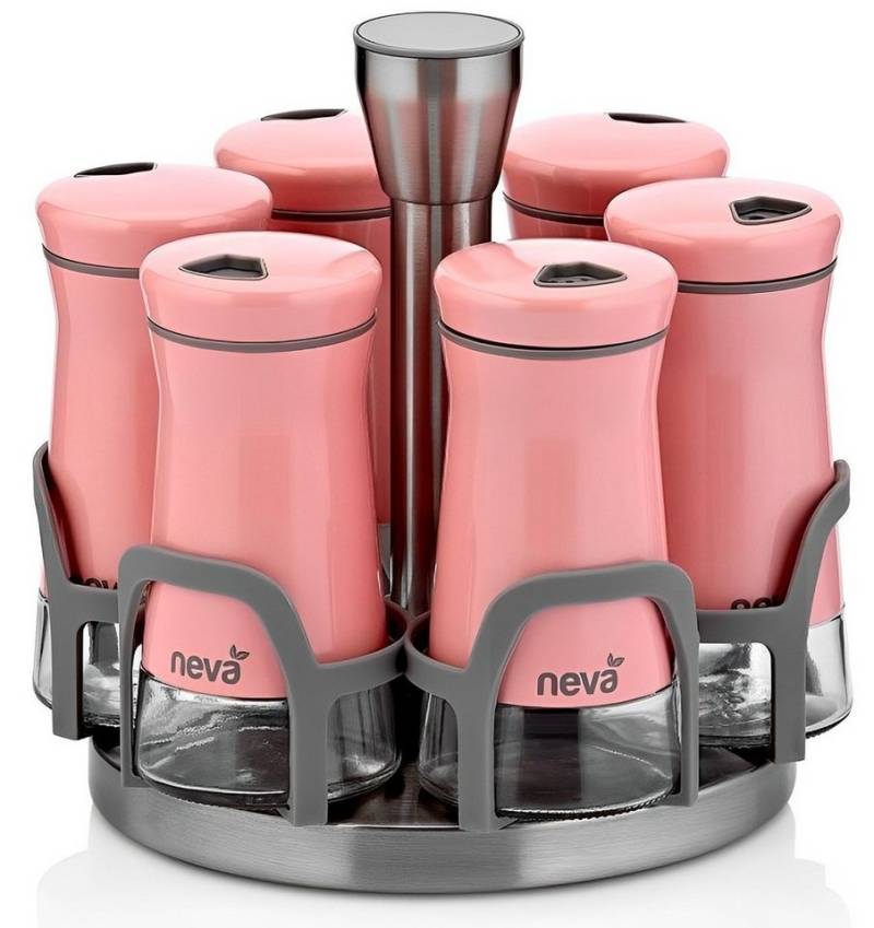 Neva Gewürzbehälter Neva Sweet Gewürzdosen Set 7 Teilig Hochwertig Pink, Edelstahl / Glas / Kunststoff, (7-tlg) von Neva