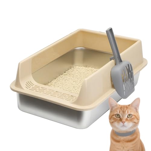 Große Katzenstreubox - Offene obere, extra Tiefe Basisbox, Nicht kleber kratzfestes Build -Tablett | Übergroße Kitty -Toilette mit einfachem Eingang niedriger Schritt für große Katzen MUL von Nevalerra