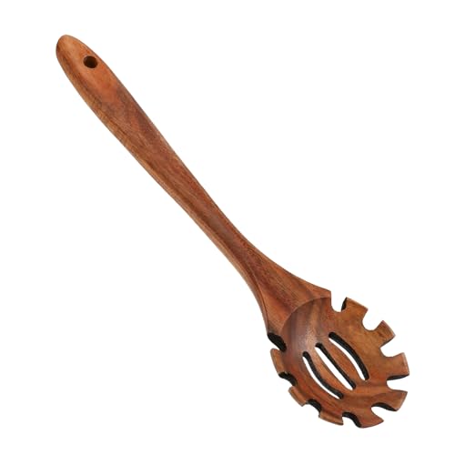 Nevalerra Nudellöffel aus Holz, Nudellöffel aus | 12,6 Zoll Nudellöffel mit langem Griff | Hölzerne Spaghetti-Gabel, Nudellöffel, Nudel-Serviersieb, Schlitzlöffel zum Kochen, Rühren von Nevalerra