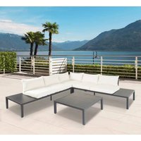 Aluminium Eckloungeset 14 tlg. mit Tischablage & Polsterkissen schwarz / creme von Never Indoor