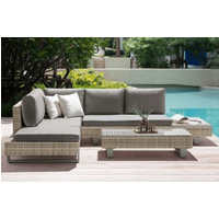 Rattan Sitzgarnitur 12 tlg. Eckloungeset mit Tischablage & Polsterkissen grau von Never Indoor