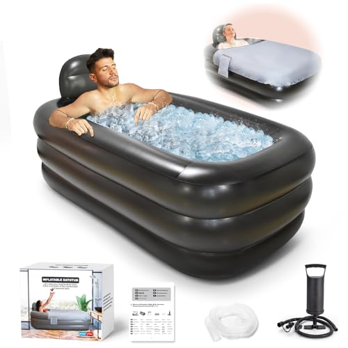 Nevife Aufblasbare Badewanne mit Komfort-Badewannenboden,faltbare/portable freistehende Badewanne für Erwachsenen-Spa, ideal für heiße Bäder/Eisbäder 158x95x45cm (dunkelgrau) von Nevife