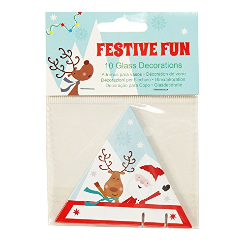 Neviti Festive Fun Glasdekoration, 10 Stück, Holz, Mehrfarbig, 14 x 0.1 x 14 cm von Neviti