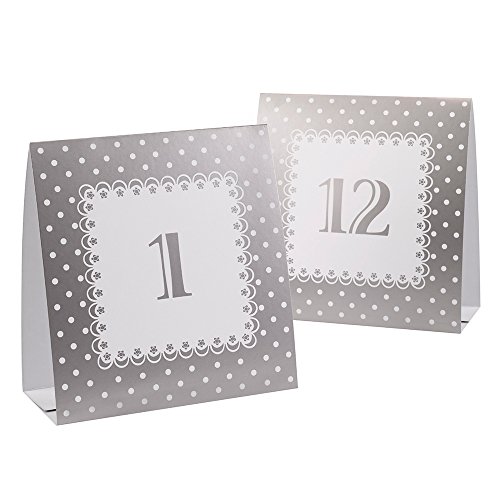 Neviti Tischnummern/Zeltkarten für Hochzeit/Party, gepunktet, silberfarbene Zahlen 1–12 von Neviti