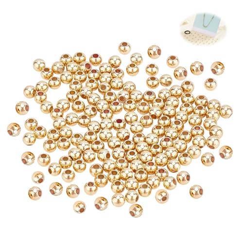 Nevoluxer 300 Stück Goldene Perlen 4mm Perlen für Armbänder Gold, 14K Vergoldet & Glatt – Runde Abstandshalterperlen Schmuck DIY für Halsketten, Sommer-Armbänder & Ohrringe von Nevoluxer