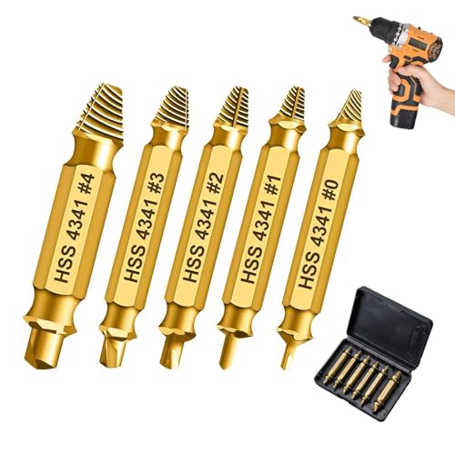 Nevoluxer 5-teiliges Profi-Schraubenausdreher-Set (Gold) – Linksausdreher Set für beschädigte Schrauben, inkl. Linksbohrer und Ausdrehwerkzeug, Schraubenausdreher Set von Nevoluxer