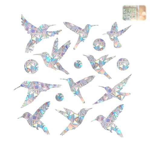 Nevoluxer Fenster Vogelschutz Aufkleber - Prisma Design! 48 Stück für Vogelschutz an Fenstern, Anti-Kollisions-Aufkleber in Kolibri-Kreis-Stil, sicherer Schutz für Vögel von Nevoluxer