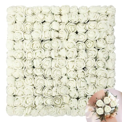 Nevoluxer Künstliche Rosen Weiß 144 Stück – Realistische Kunstblumen aus Schaumstoff für DIY, Hochzeitsdeko & Valentinstag | 2,5cm Mini-Rosenblüten (Dunkelrot auch erhältlich) (Weiß) von Nevoluxer