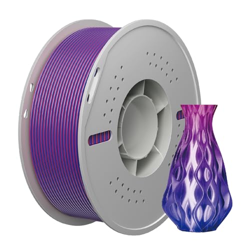 NevsBye Silk Dual Color PLA 3D Drucker Filament 1.75mm, 1kg Kartonspule, Maßgenauigkeit +/- 0.02mm, passend für die meisten FDM Drucker, verhedderungsfrei für reibungsloses Drucken (RotBlau) von NevsBye