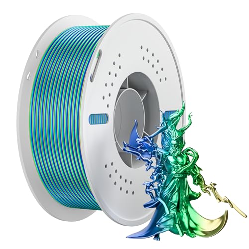 NevsBye Silk Tricolor PLA 3D Drucker Filament 1.75mm, 1kg Kartonspule, passend für die meisten FDM Drucker, Tangle-Free für reibungsloses Drucken (BlauGrünOrange) von NevsBye