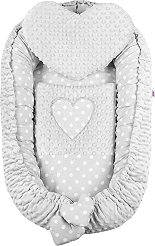 ALUSHBABY | Baby Nestchen Bett Grau (55x75 cm Baby Cocoon, 100% Baumwolle Babynest Mit Kissen Und Decke Antiallergische Faser, als Baby Reisebett, Kuschelnest Baby Geeignet) Oeko-Tex Zertifiziert von New Baby
