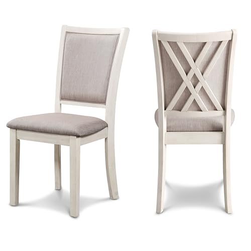 New Classic Furniture Amy Esszimmerstuhl aus Holz mit Sitzfläche aus Polyestergewebe (2er-Set) Biskuit von New Classic Home Furnishings