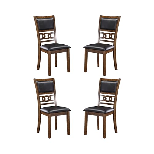 New Classic Furniture Gia Esszimmerstuhl (4er-Set), schwarze PU-gepolsterte Sitzfläche und Rückenlehne, Braun von New Classic Home Furnishings